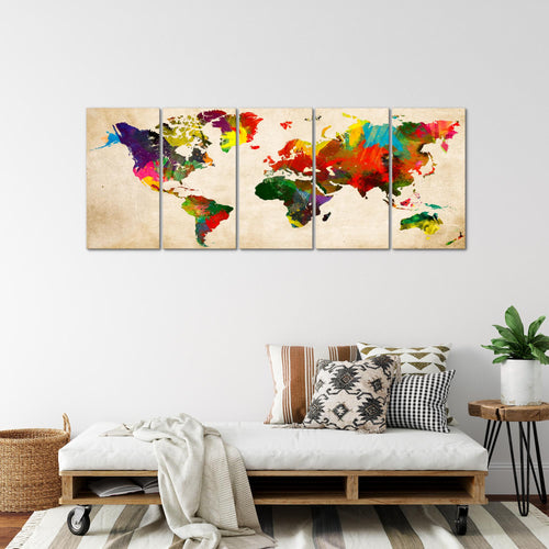 Runa Art Wandbild XXL Weltkarte Büro Wohnzimmer 200 x 80 cm Bunt 5 Teilig - Made in Germany - 105155a