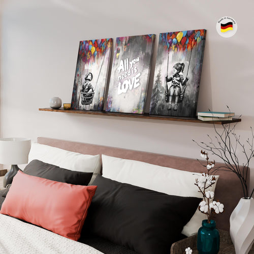 Novart Bilder Set Street Art - KEIN EXTRA RAHMEN BENÖTIGT - Wandbilder für Wohnzimmer Schlafzimmer Büro - 3 Teilig Deko Schaukel - N037436a