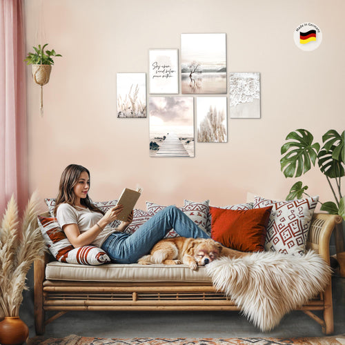 Novart Wandbilder Set Boho Strand Beige - KEIN EXTRA RAHMEN BENÖTIGT -  Modern Deko  - Wohnzimmer Schlafzimmer N013463a