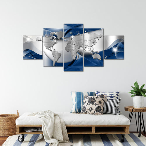 Runa Art - Bilder Weltkarte 200 x 100 cm 5 Teilig XXL Wanddekoration Design Blau 109251a
