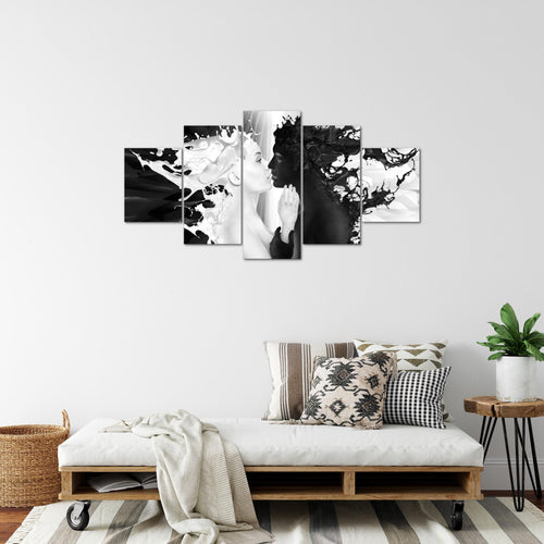 Runa Art Bild Wohnzimmer Schlafzimmer Milk und Coffee 5 Teilig Liebe Schwarz Weiss Wandbilder auf Vlies Leinwand 005053b