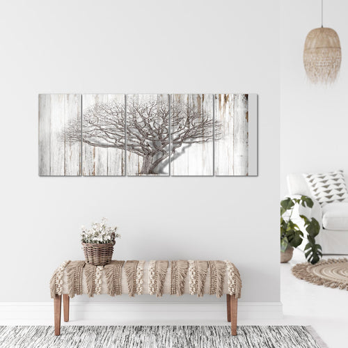 Runa Art Wandbild XXL Baum Abstrakt Wohnzimmer 200 x 80 cm Schwarz Weiss 5 Teilig - Made in Germany - 039955b