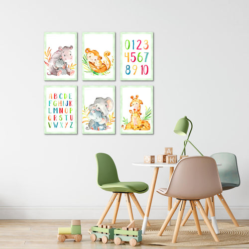 Novart Wandbilder Set Afrika Tiere - KOMPLETT AUFHÄNGFERTIG - Made in Germany - Moderne Bilder  Kinderzimmer Mädchen Junge - N021164a