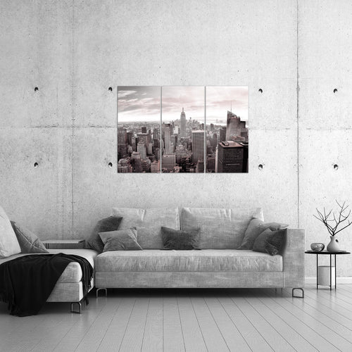 Runa Art Wandbilder New York Bild XXL Wohnzimmer Büro Grau Rosa Skyline 120 x 80 cm 3 Teilig 010231b