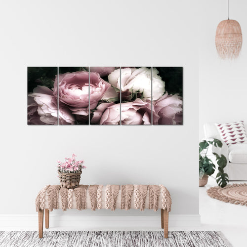 Runa Art Wandbild XXL Blumen Rosen Wohnzimmer Schlafzimmer 200 x 80 cm Schwarz Bunt 5 Teilig - Made in Germany - 039155a