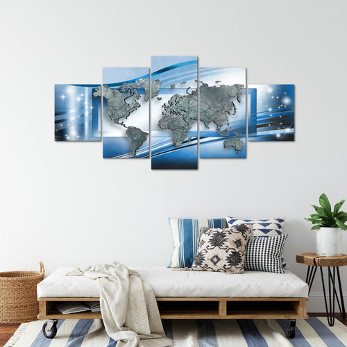 Runa Art - Bilder Weltkarte 200 x 100 cm 5 Teilig XXL Wanddekoration Design Blau 108351b