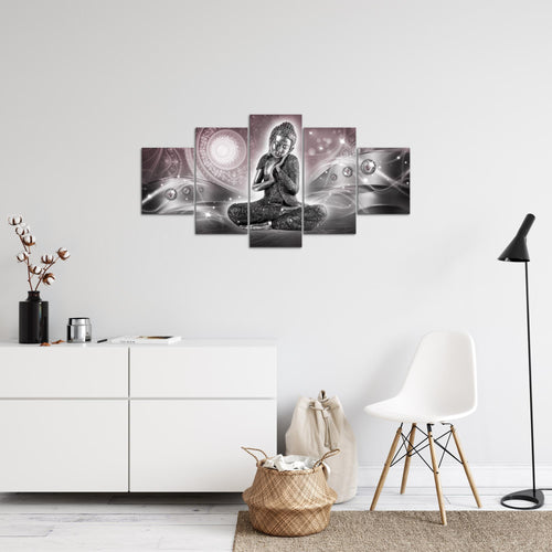 Runa Art Bild Wohnzimmer Schlafzimmer Buddha Zen 5 Teilig Feng Shui Rosa Grau Wandbilder auf Vlies Leinwand 041653c