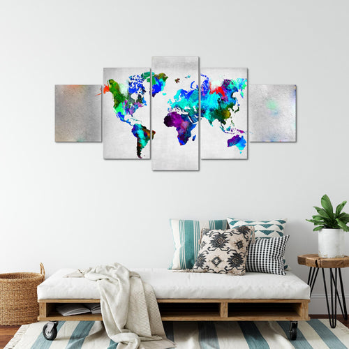 Runa Art - Bilder Weltkarte 200 x 100 cm 5 Teilig XXL Wanddekoration Design Bunt 108851b
