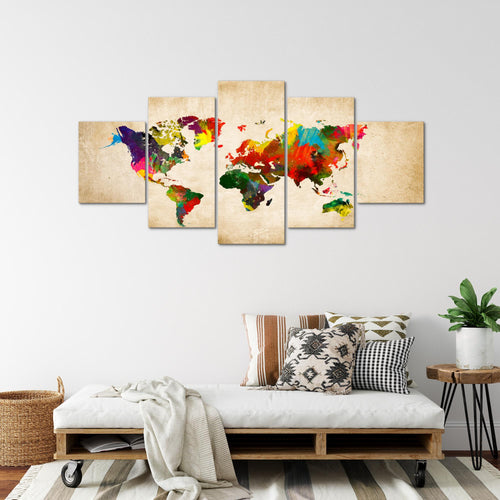 Runa Art - Bilder Weltkarte 200 x 100 cm 5 Teilig XXL Wanddekoration Design Bunt 105151a