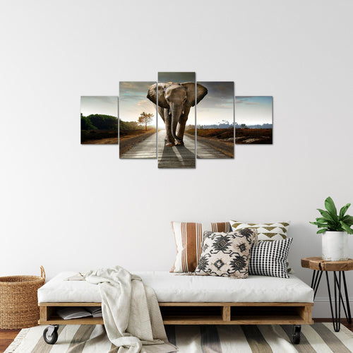 Runa Art Bild Wohnzimmer Schlafzimmer Afrika Elefant 5 Teilig Tiere Braun Wandbilder auf Vlies Leinwand 042653a