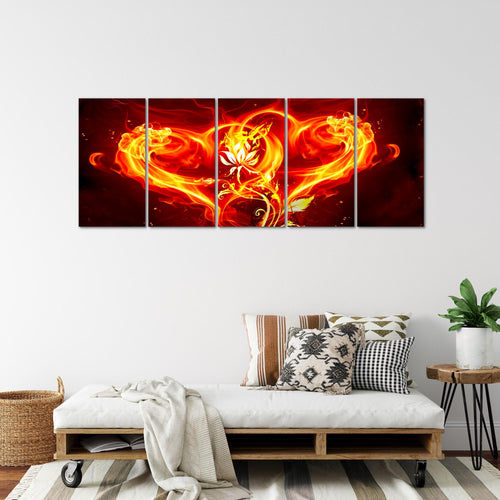 Runa Art Wandbild XXL Feuer Herz Wohnzimmer 200 x 80 cm Rot 5 Teilig - Made in Germany - 102255a