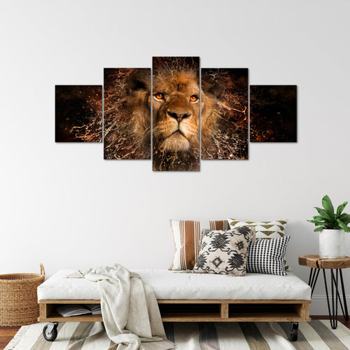 Runa Art - Bilder Afrika Löwe 200 x 100 cm 5 Teilig XXL Wanddekoration Design Schwarz Gold 040751a
