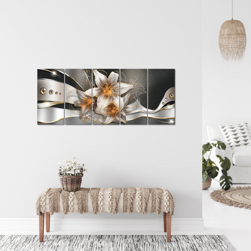 Runa Art Bild Blumen Lilien Wandbilder auf Vlies Leinwand 5 Teilig Wanddekoration Wohnzimmer Schlafzimmer 039656a