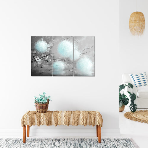 Runa Art Wandbilder Pusteblumen Bild XXL Wohnzimmer Schlafzimmer Grau Türkis Abstrakt 120 x 80 cm 3 Teilig 044231c