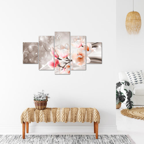 Runa Art Bild Wohnzimmer Schlafzimmer Blumen Abstrakt 5 Teilig Diamant Beige Braun Wandbilder auf Vlies Leinwand 035353b