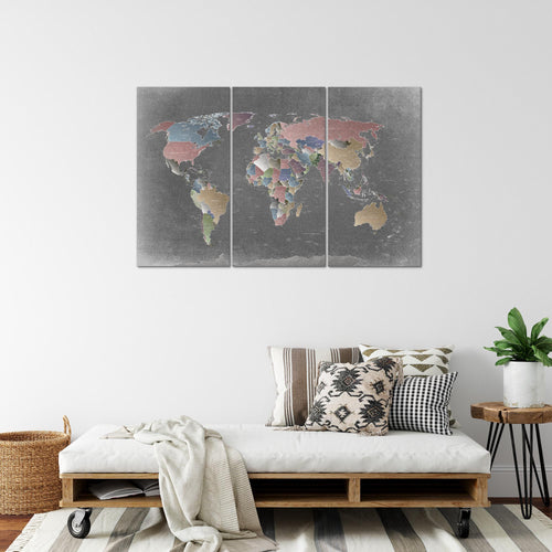 Runa Art Wandbilder Weltkarte Bild XXL Büro Wohnzimmer Bunt Länder Modern 120 x 80 cm 3 Teilig 107631a