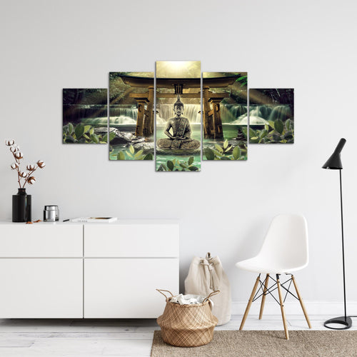 Runa Art - Bilder Feng Shui Buddha 200 x 100 cm 5 Teilig XXL Wanddekoration Design Grün Braun 036451a