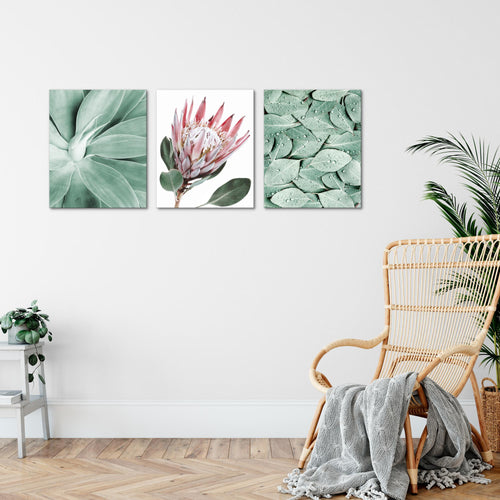 Novart FERTIG ZUM AUFHÄNGEN - Wandbilder Set Grüne Blätter - Wohnzimmer Schlafzimmer Bild XXL N005335a