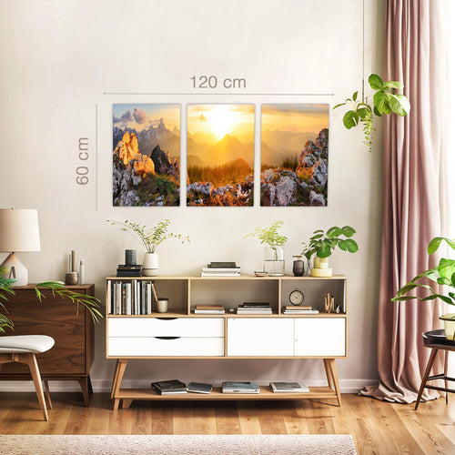 Novart Bilder Set Landschaft - KEIN EXTRA RAHMEN BENÖTIGT - Wandbilder für Wohnzimmer Schlafzimmer Büro - 3 Teilig Deko Natur - N033036a