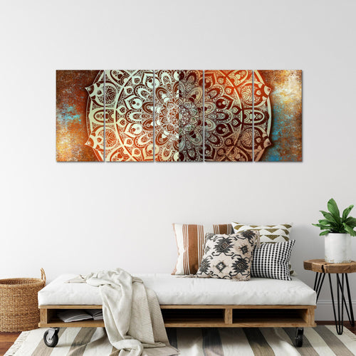 Runa Art Wandbild XXL Mandala Abstrakt Wohnzimmer Schlafzimmer 200 x 80 cm Beige Braun 5 Teilig - Made in Germany - 040155a