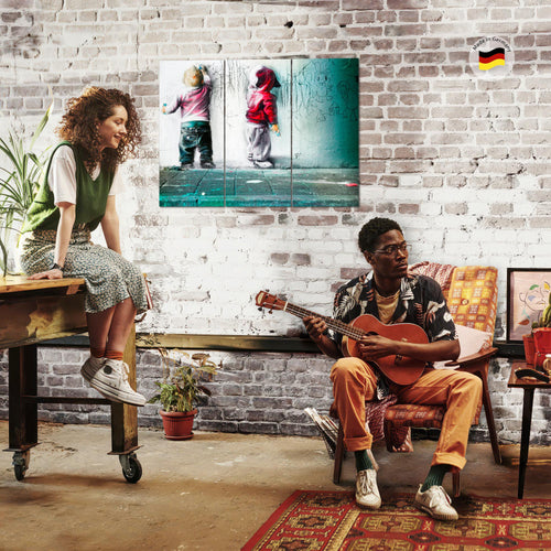 Runa Art Wandbilder Kinder Graffiti Bild XXL Babyzimmer Spielzimmer Bunt Streetart 120 x 80 cm 3 Teilig 039231b