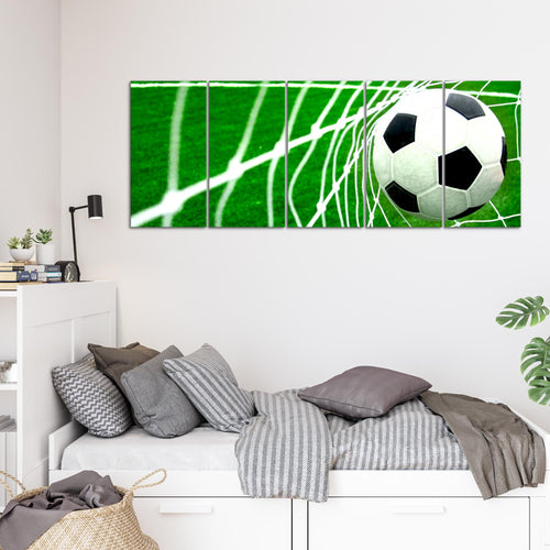 Runa Art Wandbild XXL Fussball Wohnzimmer Schlafzimmer 200 x 80 cm Grün 5 Teilig - Made in Germany - 611455a