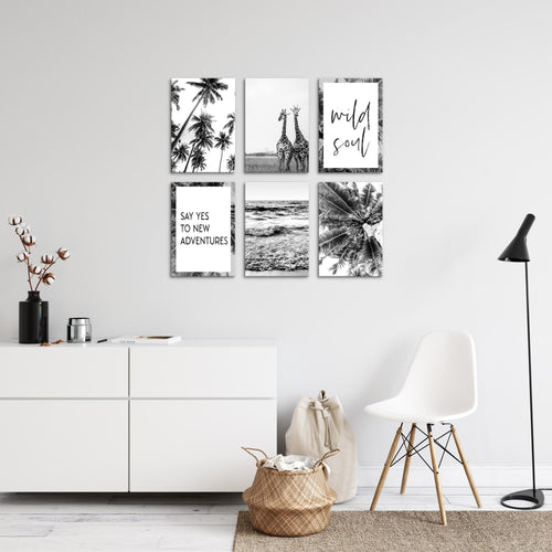 Novart Wandbilder Set Giraffen Palmen - KOMPLETT AUFHÄNGFERTIG - Made in Germany - Moderne Bilder  Wohnzimmer Schlafzimmer - N014364a