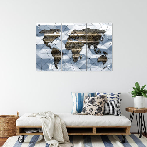 Runa Art Wandbilder Weltkarte Bild XXL Büro Wohnzimmer Blau Kontinente 120 x 80 cm 3 Teilig 005231b