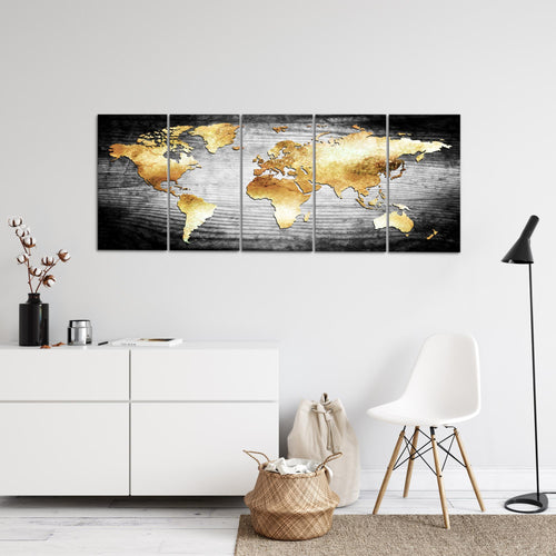Runa Art Wandbilder XXL Weltkarte Wohnzimmer Schlafzimmer Büro 200L x 80B cm Weltkarte 5 Teilig - Made in Germany - 057655a