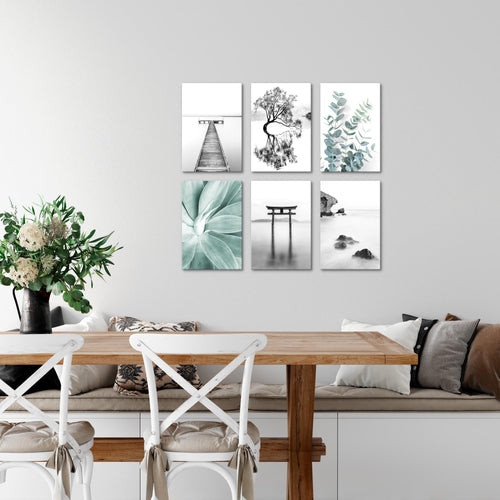 Novart Wandbilder Set Asien Zen See - KOMPLETT AUFHÄNGFERTIG - Made in Germany - Moderne Bilder  Wohnzimmer Schlafzimmer - N004464a