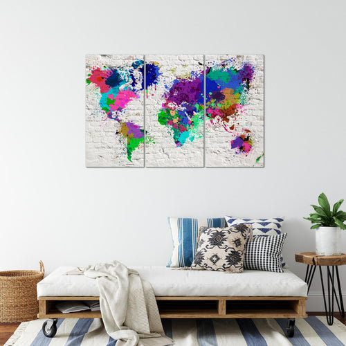 Runa Art Wandbilder Weltkarte Bild XXL Büro Wohnzimmer Bunt Steinwand 120 x 80 cm 3 Teilig 107531b