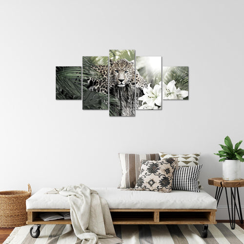 Runa Art Bild Wohnzimmer Schlafzimmer Afrika Leopard 5 Teilig Tiere Schwarz Weiss Wandbilder auf Vlies Leinwand 006753c