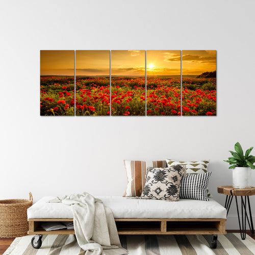 Runa Art Wandbild XXL Mohnblumen Wohnzimmer Schlafzimmer 200 x 80 cm Rot 5 Teilig - Made in Germany - 043955a
