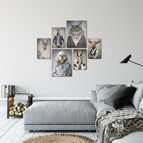 Novart Wandbilder Set Abstrakt Tiere - KEIN EXTRA RAHMEN BENÖTIGT -  Modern Deko  - Wohnzimmer Schlafzimmer N019263a