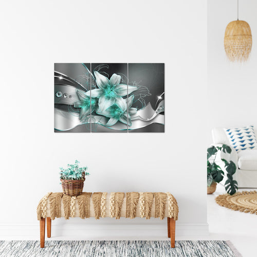 Runa Art Wandbilder Blumen Lilien Bild XXL Wohnzimmer Schlafzimmer Schwarz Türkis Abstrakt 120 x 80 cm 3 Teilig 039631b