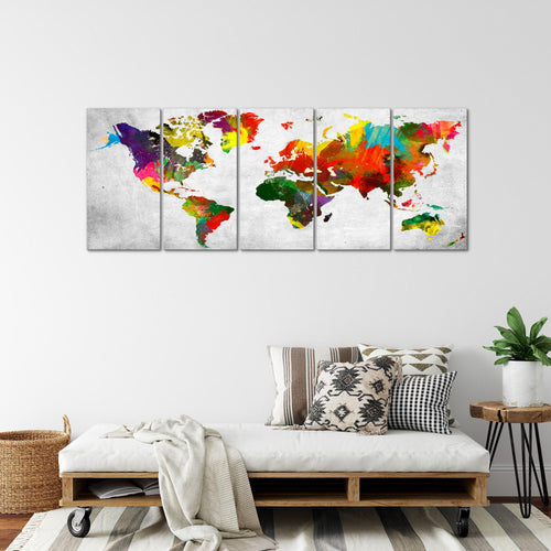 Runa Art Wandbild XXL Weltkarte Büro Wohnzimmer 200 x 80 cm Bunt 5 Teilig - Made in Germany - 105155c