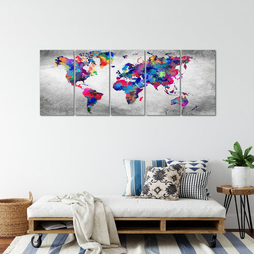 Runa Art Wandbild XXL Weltkarte Büro Wohnzimmer 200 x 80 cm Bunt 5 Teilig - Made in Germany - 013355b