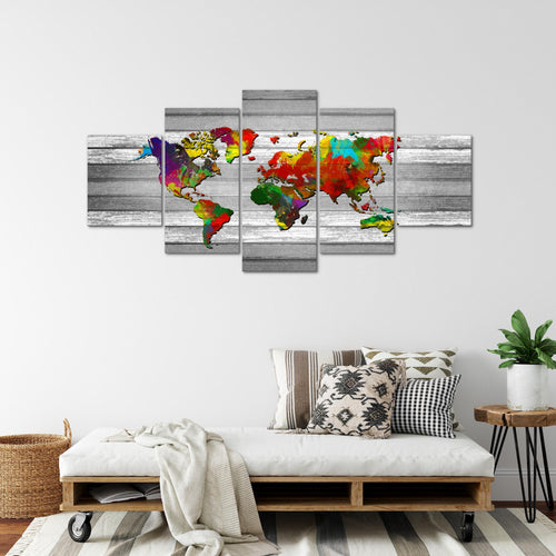 Runa Art - Bilder Weltkarte 200 x 100 cm 5 Teilig XXL Wanddekoration Design Bunt 105451b