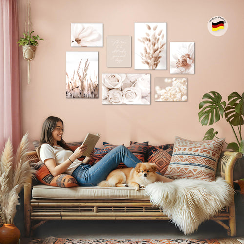 Novart Bilder Blumen Pflanzen - KOMPLETT AUFHÄNGFERTIG - Blüten Wohnzimmer Schlafzimmer Büro - 7 Moderne Mood - Bilder - N023272a