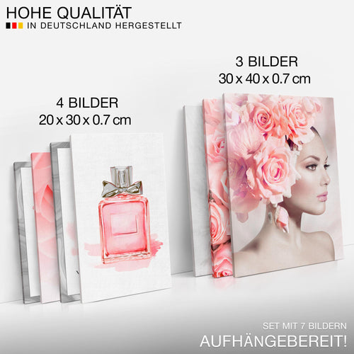 Novart Wandbilder Fashion - KOMPLETT AUFHÄNGFERTIG - Rosa Wohnzimmer Mädchen Teenager - 7 Moderne Mood-Bilder - N015871a
