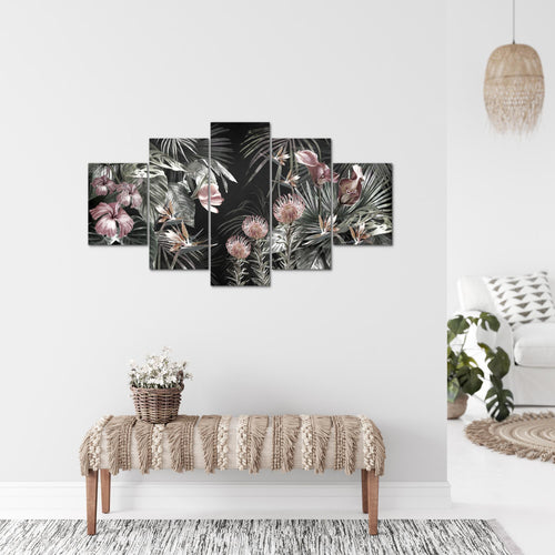 Runa Art Bild Wohnzimmer Schlafzimmer Blumen 5 Teilig Vintage Natur Grün Wandbilder auf Vlies Leinwand 043353b