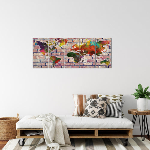 Runa Art Bild Weltkarte Wandbilder auf Vlies Leinwand 5 Teilig Wanddekoration Büro Wohnzimmer 106956c