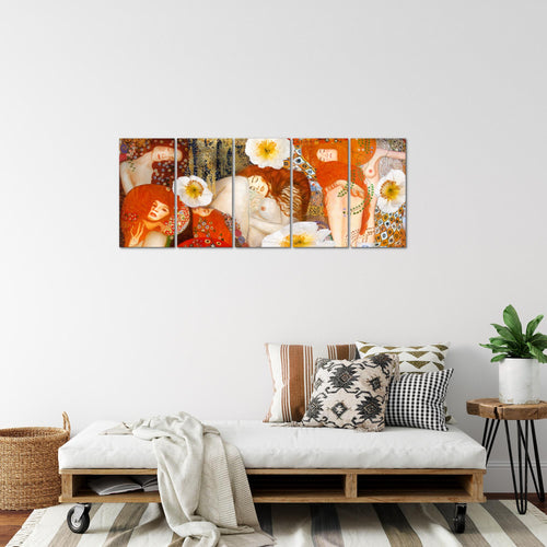 Runa Art Bild Collage Gustav Klimt Wandbilder auf Vlies Leinwand 5 Teilig Wanddekoration Wohnzimmer 018556a