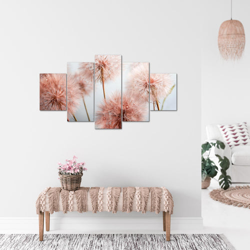 Runa Art Bild Wohnzimmer Schlafzimmer Blumen Pusteblumen 5 Teilig Natur Grau Rosa Wandbilder auf Vlies Leinwand 042053a