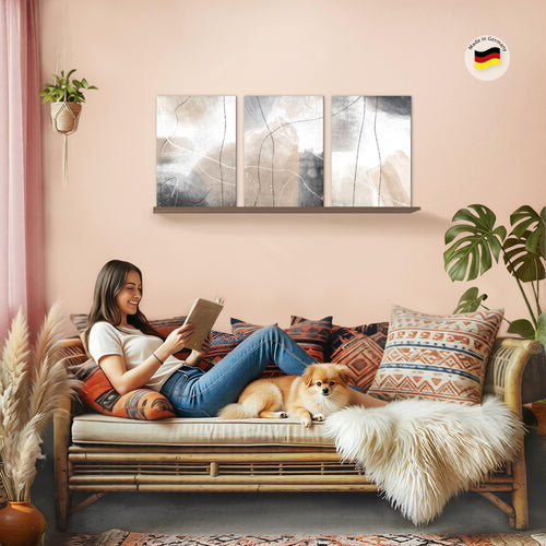 Novart Bilder Set Abstrakt - KEIN EXTRA RAHMEN BENÖTIGT - Wandbilder für Wohnzimmer Schlafzimmer Büro - 3 Teilig Deko Abstraktion - N028636a