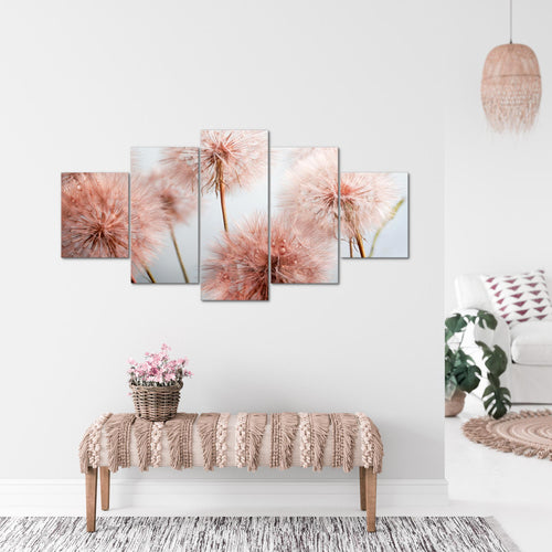 Runa Art - Bilder Blumen Pusteblumen 200 x 100 cm 5 Teilig XXL Wanddekoration Design Grau Rosa 042051a