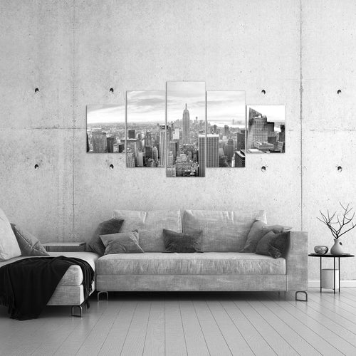 Runa Art - Bilder New York Skyline 200 x 100 cm 5 Teilig XXL Wanddekoration Design Schwarz Weiss 010251c