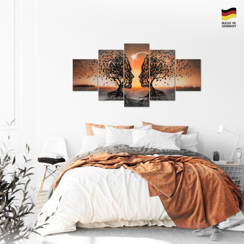 Runa Art - Bilder Abstrakt 200 x 100 cm 5 Teilig XXL Wanddekoration Design Gesichter Orange 044851c