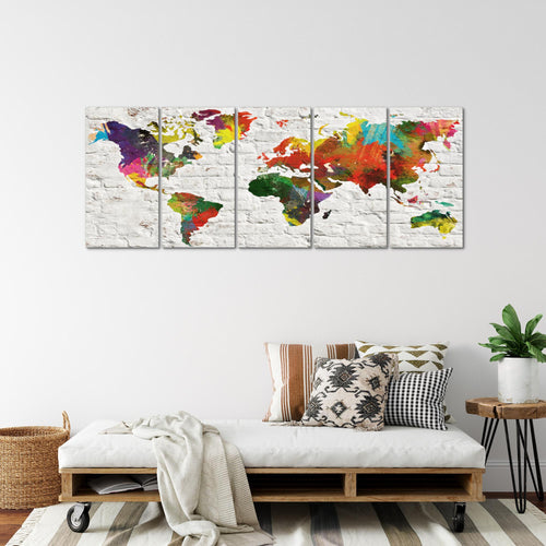 Runa Art Wandbild XXL Weltkarte Büro Wohnzimmer 200 x 80 cm Grau Bunt 5 Teilig - Made in Germany - 106955b