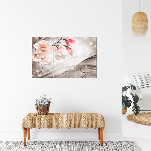 Runa Art Wandbilder Blumen Abstrakt Bild XXL Wohnzimmer Schlafzimmer Beige Braun Diamant 120 x 80 cm 3 Teilig 035331b